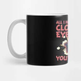 I just close my eyes, funny comic style aphantasia pun Mug